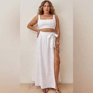 Reformation Palm White Linen Two Piece Skirt Top Set